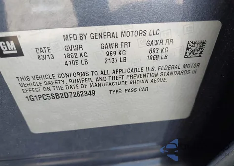 2013 Chevrolet Cruze 1Lt Auto z USA, uszkodzony, nr VIN 1G1PC5SB2D7262349